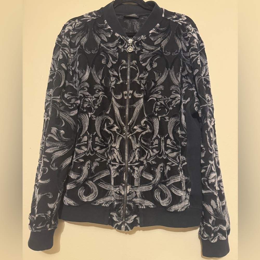 Very Rare Versace Chenile Baroque Print Bomber Jacket